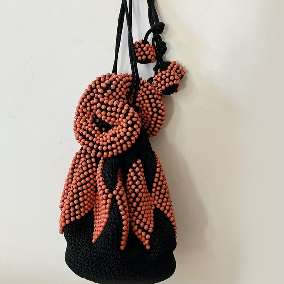 unique antique beaded pouch drawstring handbag - Picture 9 of 13